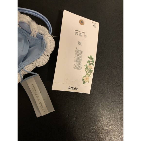 Chelsea And Violet Size XL Swim Top Crochet Blue White Lined Padded NWT - Picture 3 of 6